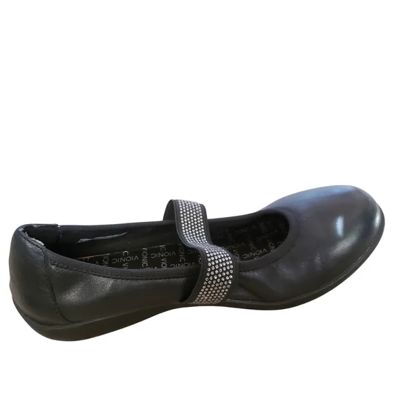 Vionic Ballet Shoes Black 7.5 Leather Mary Jane Flat Comfort Embellished Loafer - Picture 5 of 16